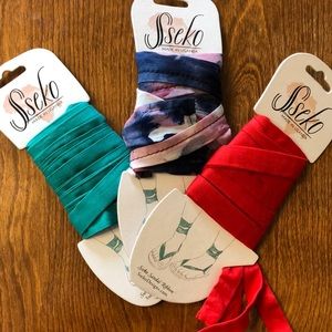 Sseko Ribbon Set - Teal, Red and Ink Bloom Chiffon